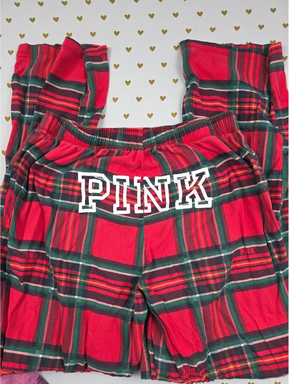 Victorias Secret Pink Plaid Logo BUtt Sleep Pants Pajama PJ Bottoms Sm
